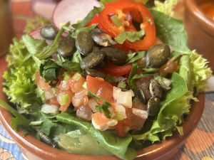 Salad and salsa   at La Papaya in Poznan