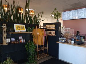 Indoor retail area and ordering counter at Rooted and Rind in Delmar