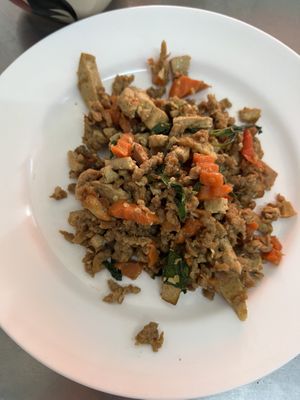 Spicy fake meat with carrots  at Khrua J St. Louis in Bangkok