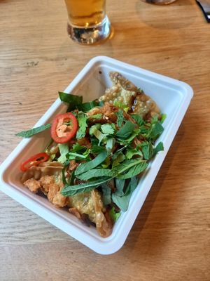 Vegan dyoze (fried) lots of koriander at Mood Streetfood in Eindhoven