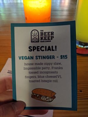Vegan special at The Beer Keep in Buffalo