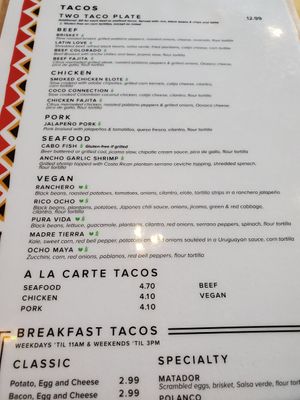 Menu at Taco Ocho in Mckinney