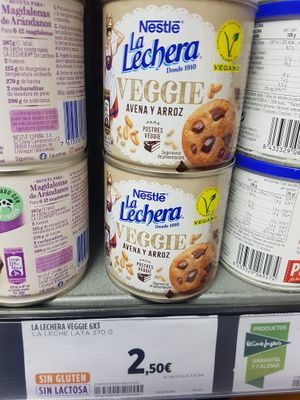 Vegan condensed milk. at El Corte Ingles Supermarket in Gran Canaria