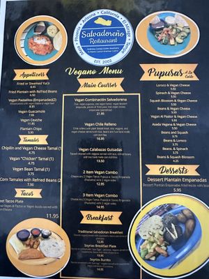 Vegan menu  at Salvadoreño in Phoenix