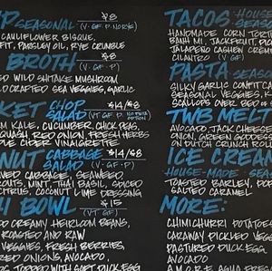menu, mostly vegan, some vegetarian, plus seafood at The Water Brewery in Costa Mesa