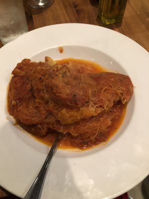 Spaghetti squash alla arabiatta (looks funny but tasted amazing)  at Rosti Tuscan Kitchen in Santa Monica
