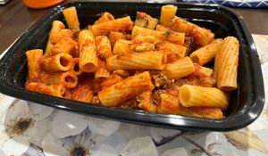 Vegan eggplant marinara pasta  at Rosti Tuscan Kitchen in Santa Monica