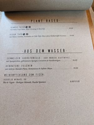 Menu at Stricker's in Winterthur