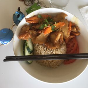 Tangy Orange ";Chicken"; with Brown Rice at Loving Hut - Mira Mesa in San Diego