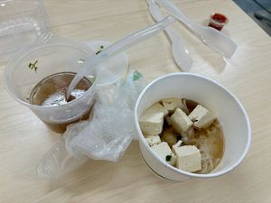 My coworker can see that I was upset, but supportive got the half while I was on the phone. I asked for hot sauce, still a very sad looking Pho EVER!  at Loving Hut - Mira Mesa in San Diego