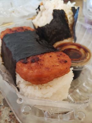 Spam musubi, one order comes with two. at Loving Hut - Mira Mesa in San Diego