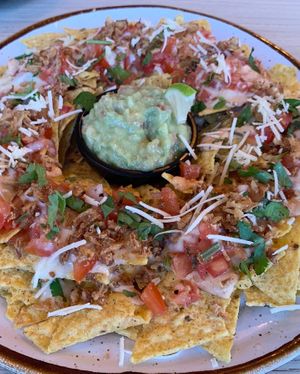 Loaded nachos - yum! at Bone Free  in Costa Da Caparica