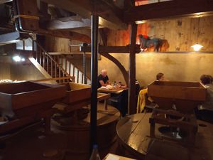 Interior with mill equipment, you can sit between this at Zwadderkotmolen in Oudenaarde