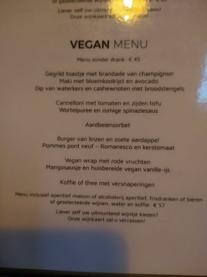 Vegan menu in September 2021 at Zwadderkotmolen in Oudenaarde