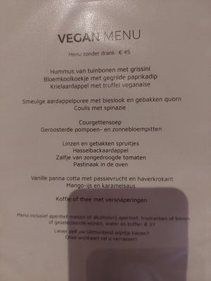 Menu at Zwadderkotmolen in Oudenaarde