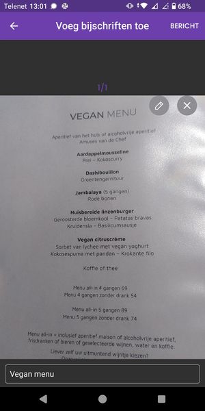 Vegan menu at Zwadderkotmolen in Oudenaarde