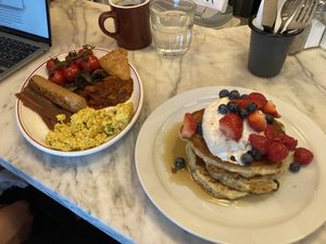 English breakfast and pancakes  at The Breakfast Club - London Bridge in South East London