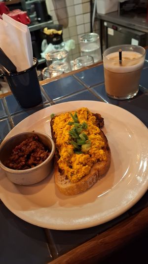 Tofu on toast with "chorizo" at The Breakfast Club - London Bridge in South East London