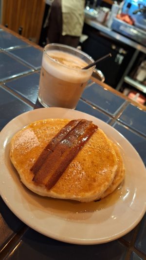 Blueberry pancakes with bacon at The Breakfast Club - London Bridge in South East London