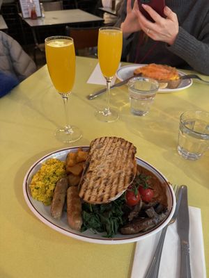 Full English breakfast (veg) and mimosa   at The Breakfast Club - London Bridge in South East London