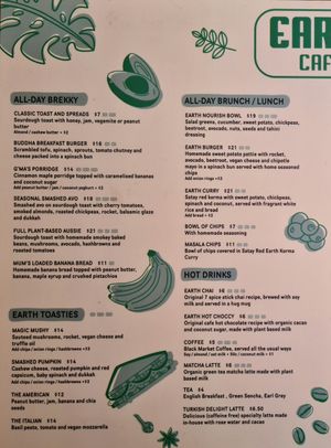 Menu part 1 at Earth Cafe in Port Adelaide