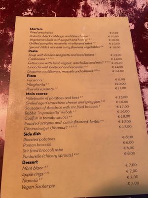 Menu as of March 2022  at Urbana 47 in Rome