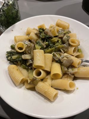 Pasta with peas, asparagus and artichoke. Made upon request.  at Urbana 47 in Rome