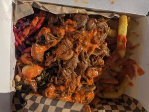 Pulled jackfruit and picante sauce with chips and beet salad at Gusto in Newquay