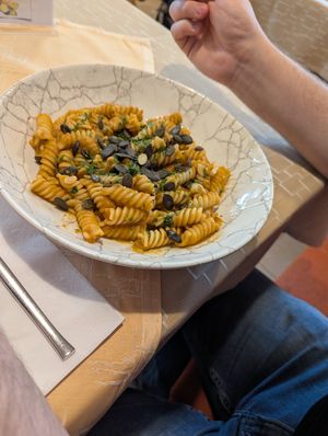 Pumpkin and chestnut pasta at Café Derbl in Hallstatt