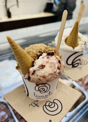 Delicious flavours - tiramisu and cherry amaretto (dairy ice-cream)   at Livanti Gelato Di Sicilia in Alicante