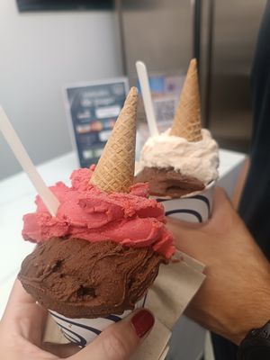 Dark chocolate, raspberry-rose and melon at Livanti Gelato Di Sicilia in Alicante