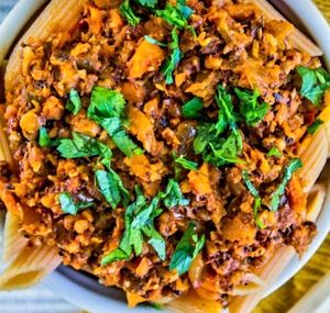 The Italian- vegan bolognese over gluten free pasta 😋  at Cabana loca in Fuengirola