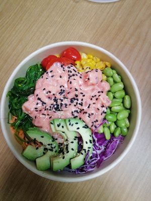 Spicy salmond poke at The Plant Food  in Central Singapore