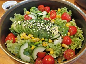 Avocado Salad - Lettuce, avocado, Edamame, corn, tomato, cucumber with balsamic vinaigrette. at The Plant Food  in Central Singapore