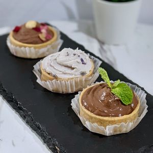 Assorted Trio Tarts - Hazelnut Chocolate, Mint Chocolate, Lavender Taro at The Plant Food  in Central Singapore