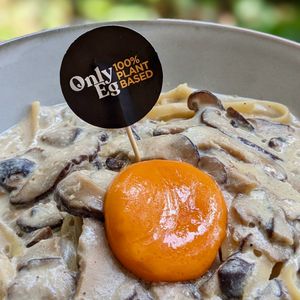 Vegan Moonlight Mushroom Carbonara with OnlyEg Yolk at The Plant Food  in Central Singapore