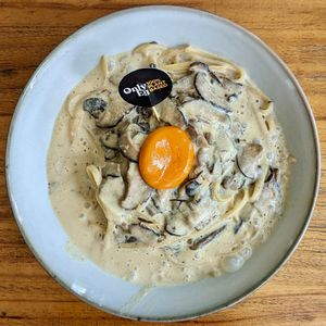 Vegan Moonlight Mushroom Carbonara with OnlyEg Yolk at The Plant Food  in Central Singapore