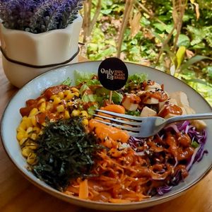Healthy Vegan Bibimbap with OnlyEg Yolk at The Plant Food  in Central Singapore