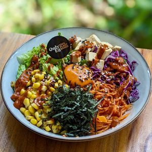 Healthy Vegan Bibimbap with OnlyEg Yolk at The Plant Food  in Central Singapore