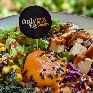 Healthy Vegan Bibimbap with OnlyEg Yolk at The Plant Food  in Central Singapore