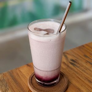 Vegan Iced Red Shiso Latte at The Plant Food  in Central Singapore