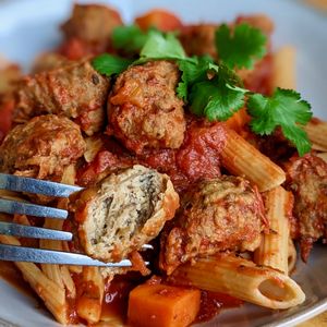 Vegan Mushroom Meatball Marinara Pasta at The Plant Food  in Central Singapore