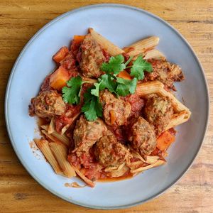 Vegan Mushroom Meatball Marinara Pasta at The Plant Food  in Central Singapore
