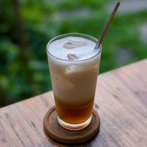 Vegan Iced Oolong Oat Milk Latte at The Plant Food  in Central Singapore