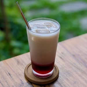 Vegan Iced Red Shiso Latte at The Plant Food  in Central Singapore