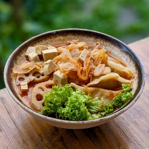 Vegan Kimchi Dumpling Udon Soup at The Plant Food  in Central Singapore