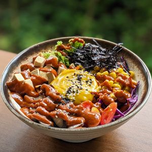 Vegan Bibimbap with Pumpkin “Yolk” at The Plant Food  in Central Singapore