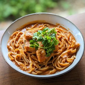 Vegan Singaporean Style Chili Pasta with Organic Chickpea Tempeh at The Plant Food  in Central Singapore