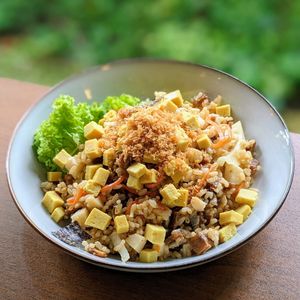 Vegan &SO Bak Kwa Fried Rice with OnlyEg Tamago at The Plant Food  in Central Singapore