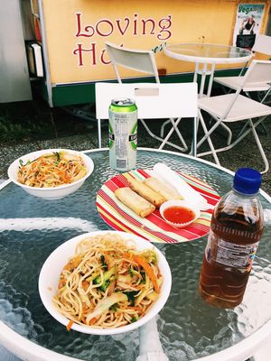 Chow mein and spring rolls. at Loving Hut Express in Ljubljana